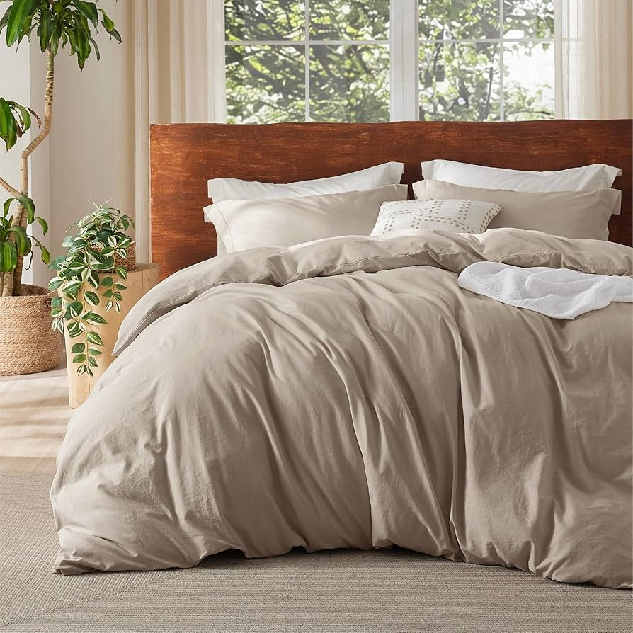Bedsure 100% Washed Cotton Duvet Cover Queen Size - Frosted Almond Minimalist Cotton Duvet Cover ... | Amazon (US)