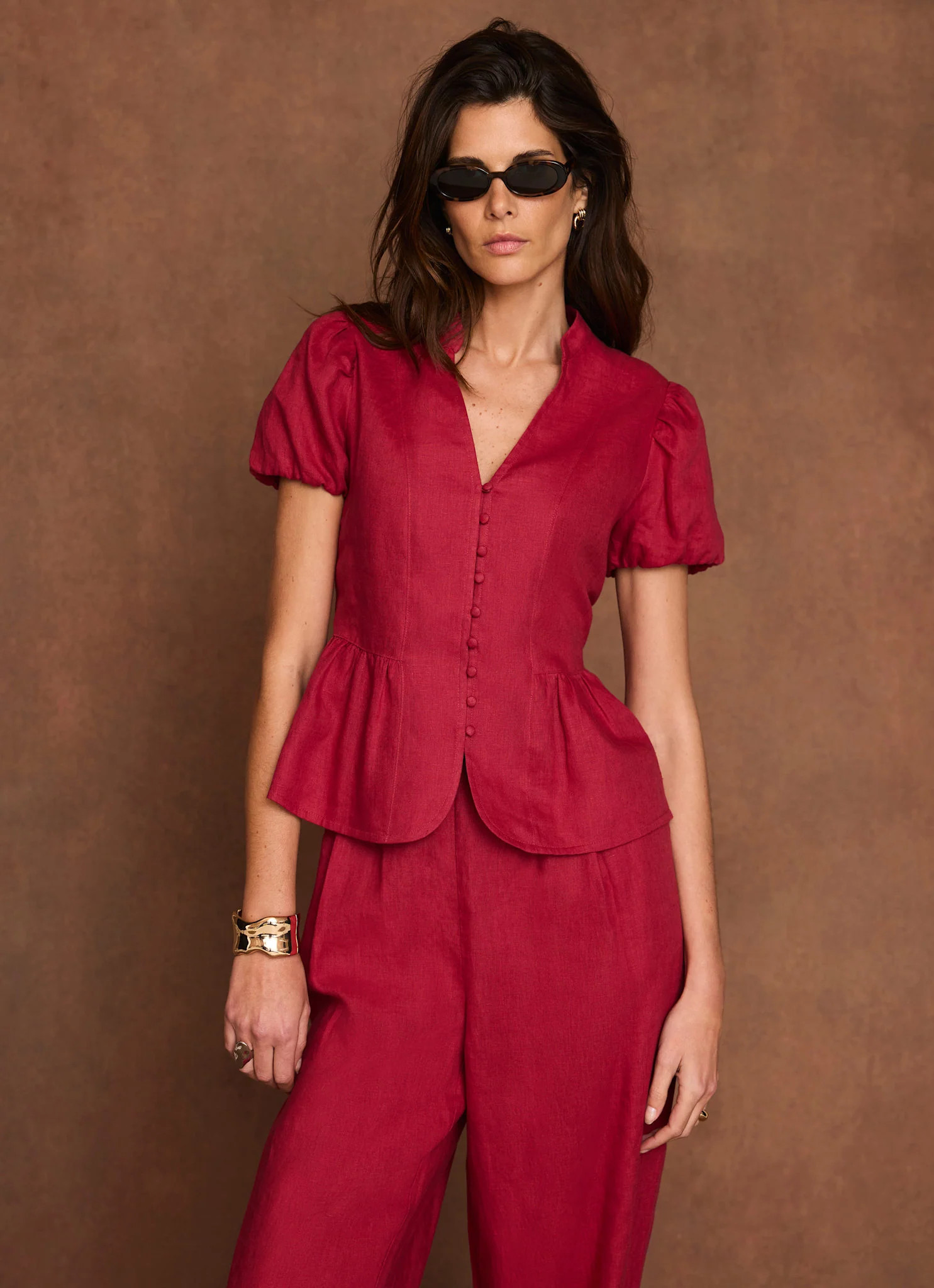 Red Linen Peplum Top | Mint Velvet