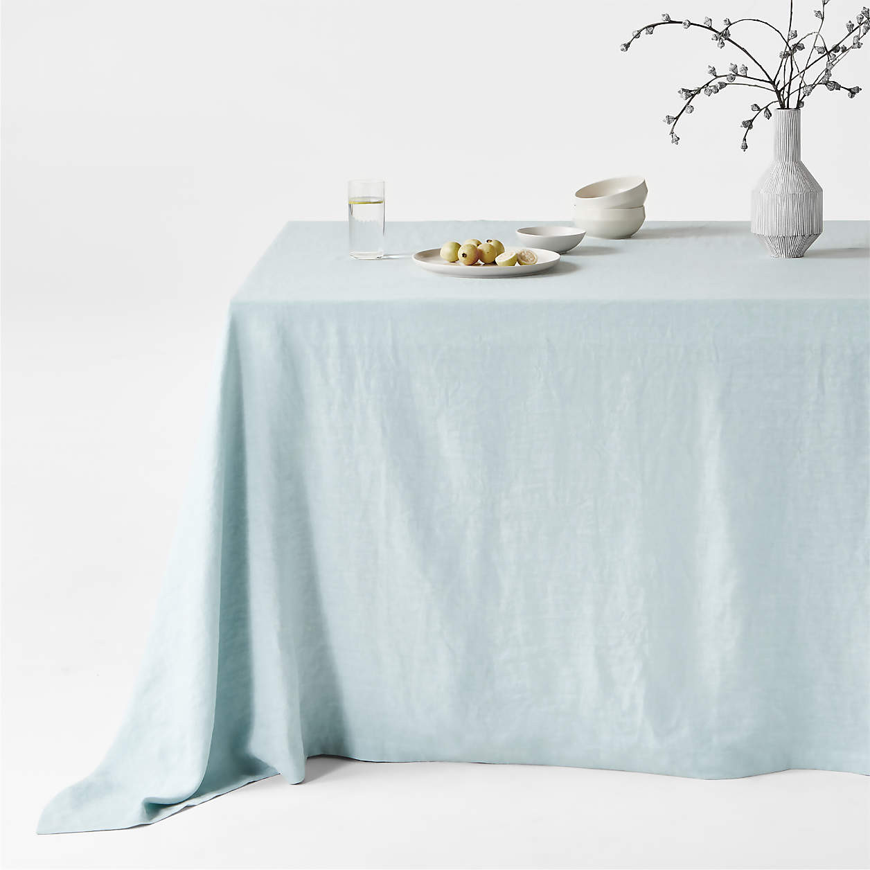 Marin White Oversized European Flax -Certified Linen Tablecloth + Reviews | Crate & Barrel | Crate & Barrel