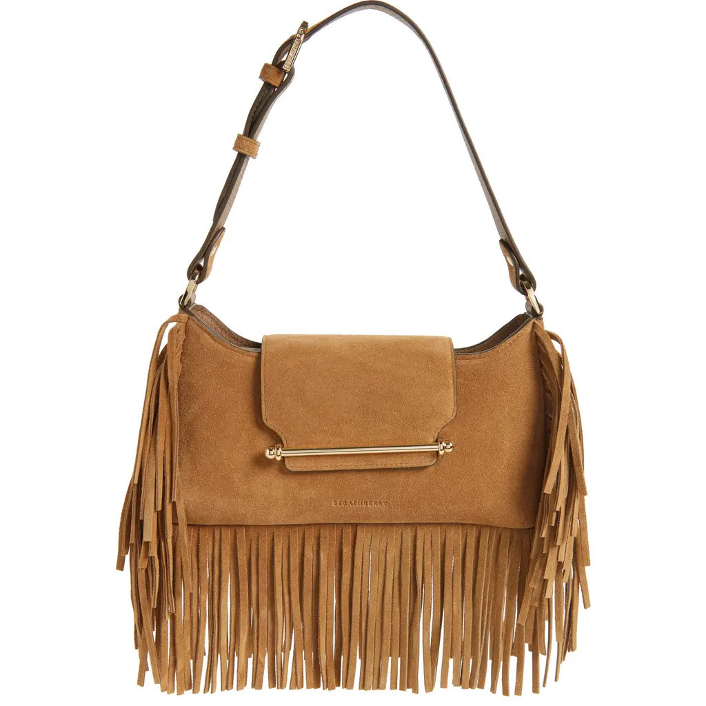Strathberry x Cinq à Sept Multrees Fringe Suede Hobo Bag in Toffee at Nordstrom | Nordstrom