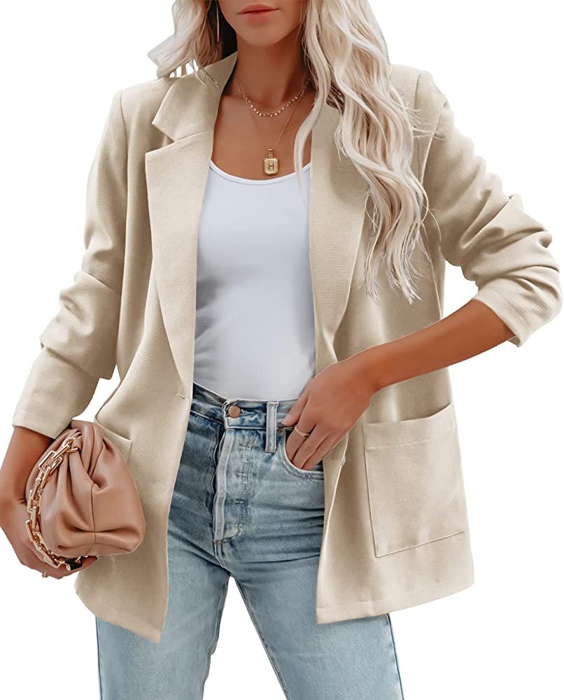Saodimallsu Womens Casual Blazer Jackets Open Front Long Sleeve Lapel Work Office Business Blazers C | Amazon (US)