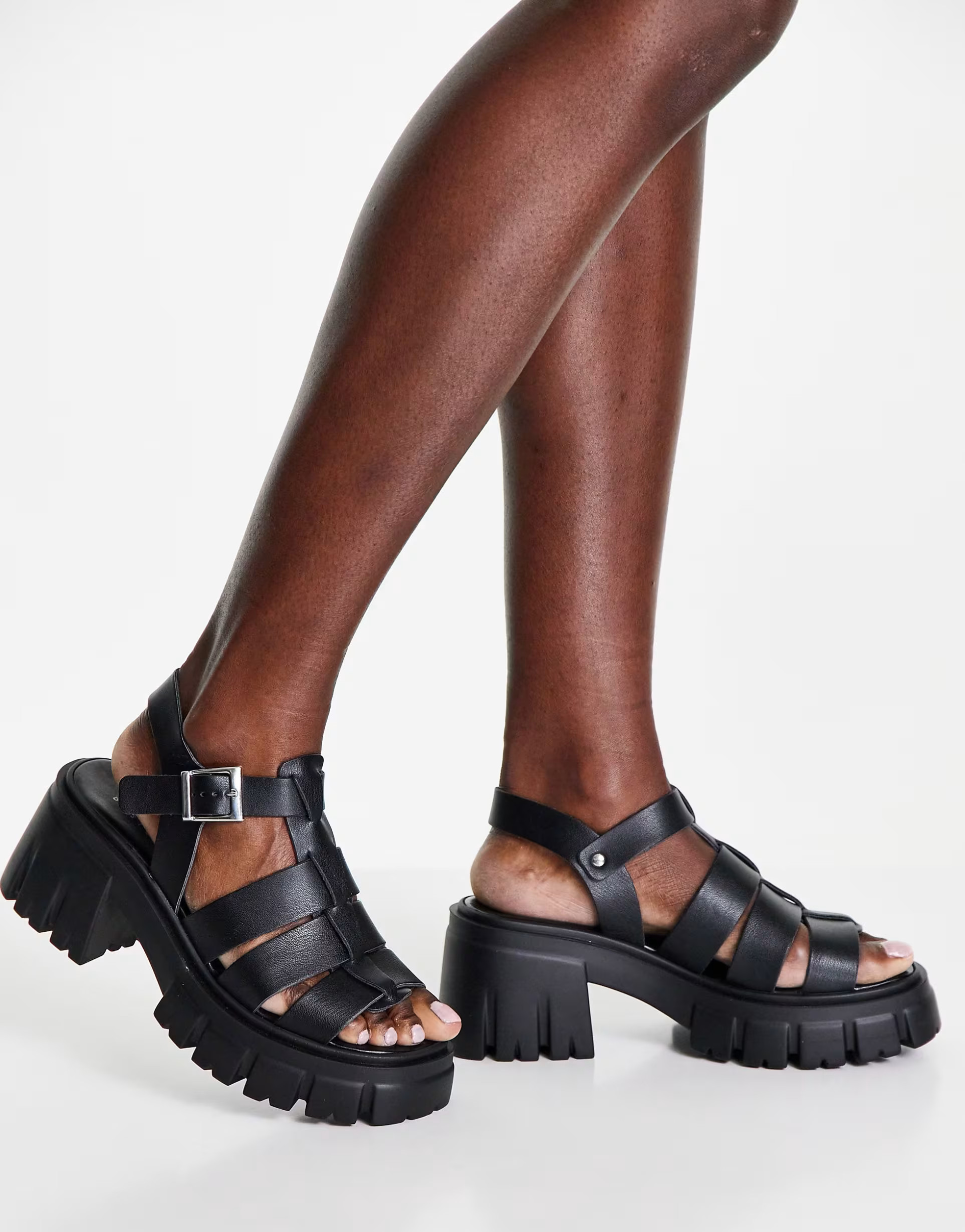 ASOS DESIGN Hollis chunky fisherman mid heeled sandals in black | ASOS (Global)