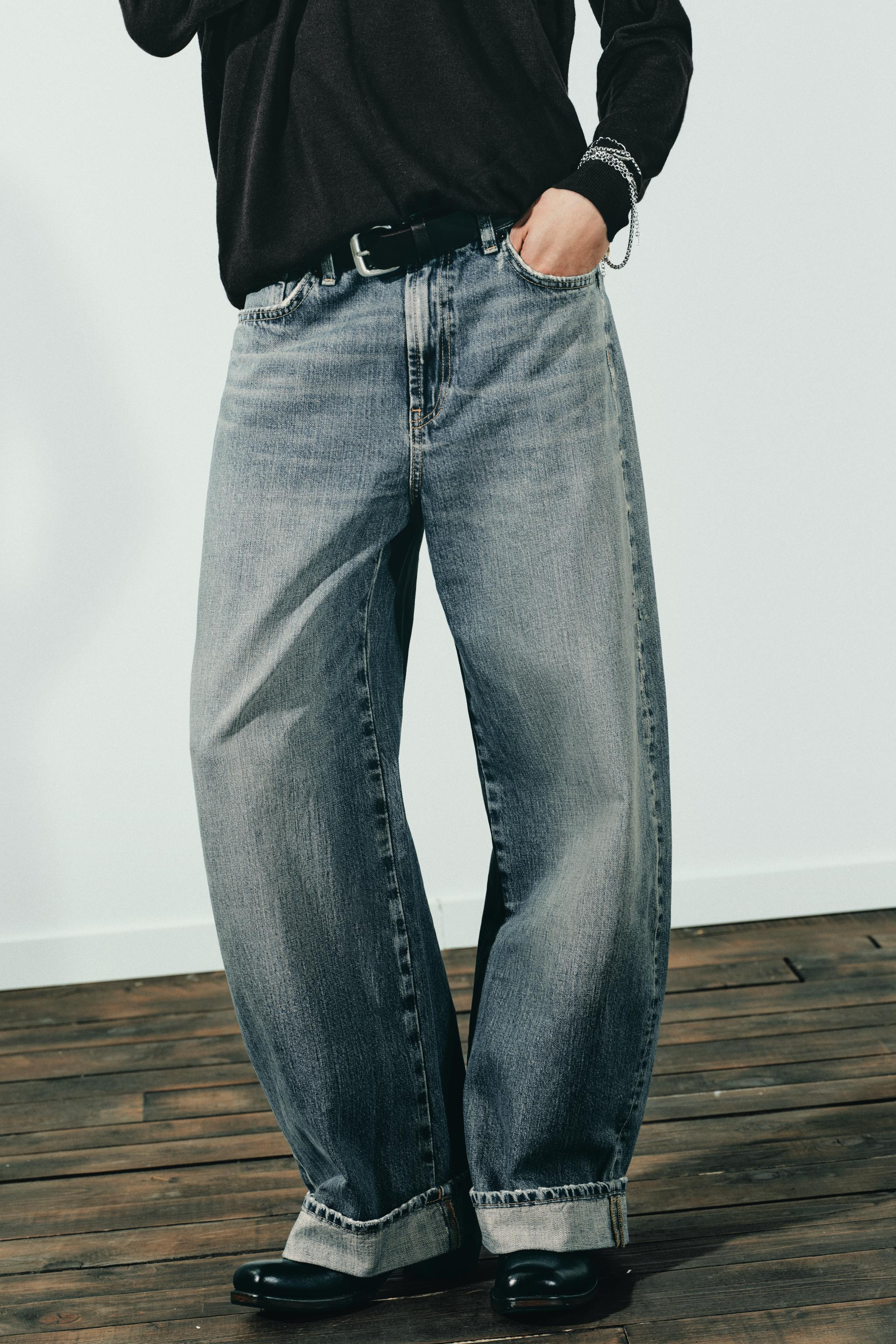 TRF MID-RISE BAGGY FOLDED JEANS | Zara US