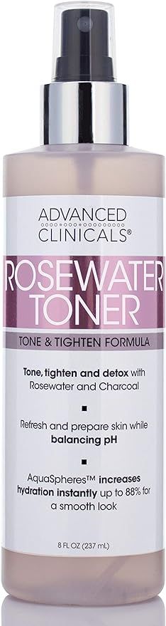 Advanced Clinicals Collagen + Rosewater Facial Mist Toner W/Charcoal & Aloe Vera. Alcohol-Free PH... | Amazon (US)