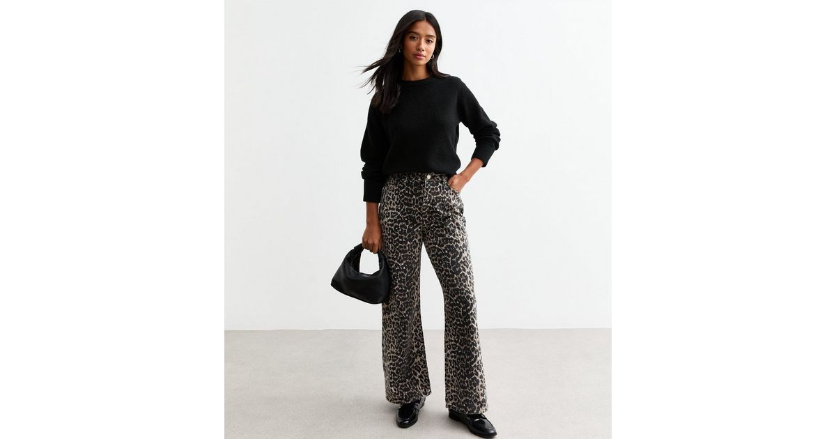 Petite Brown Leopard Wide Leg Jeans  | New Look | New Look (UK)