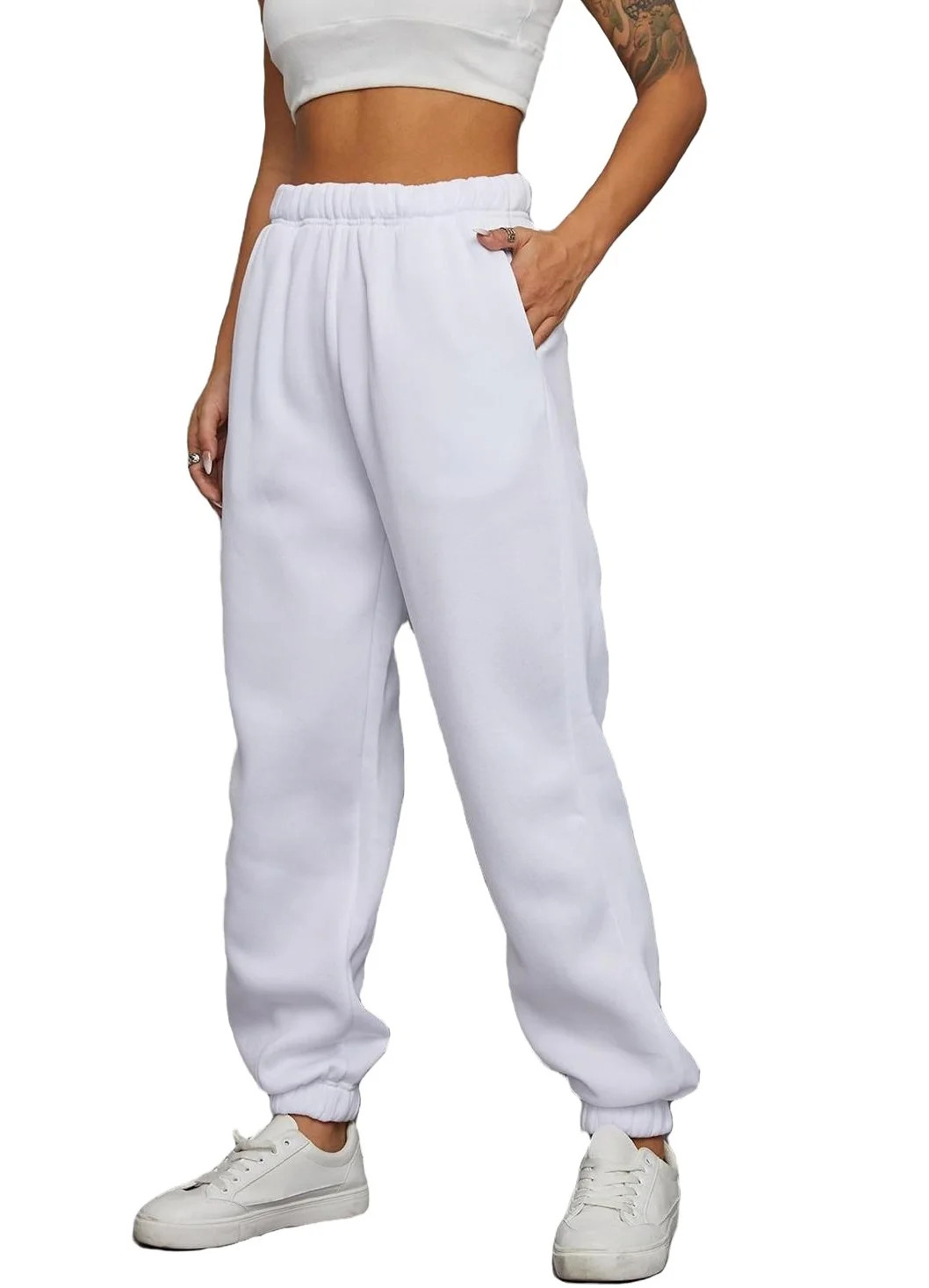 Womens Warm Lined Sweatpants Elastic Waist Slight Stretch Joggers White XS | Walmart (US)