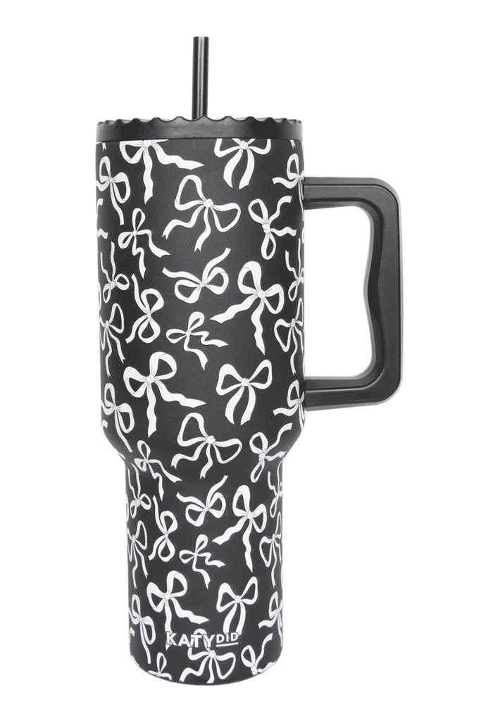 Black & White Bows All Over Drink Tumbler Cup | Katydid