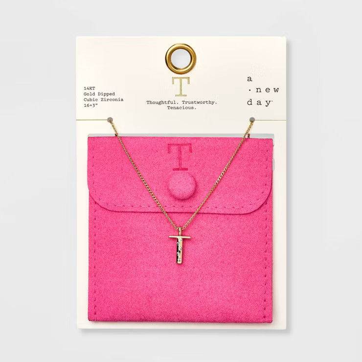 Gold Dipped Cubic Zirconia Initial Pendant Necklace - A New Day™ Gold | Target