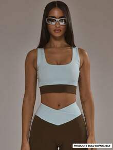 Musera Sport Scoop Neck Contrast Panel Sports Bra Padel Autumn Fall Winter Activewear Sport Gym W... | SHEIN