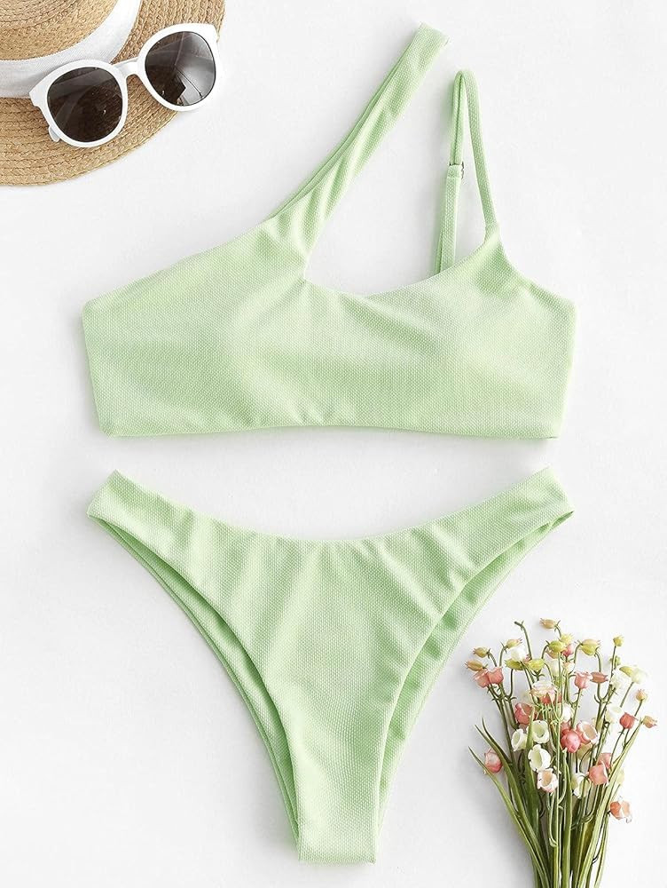 ZAFUL Women's Sexy Cutout One Shoulder Bikini Underwire Padded Bathing Suit Cheeky Thong Brazilian S | Amazon (US)