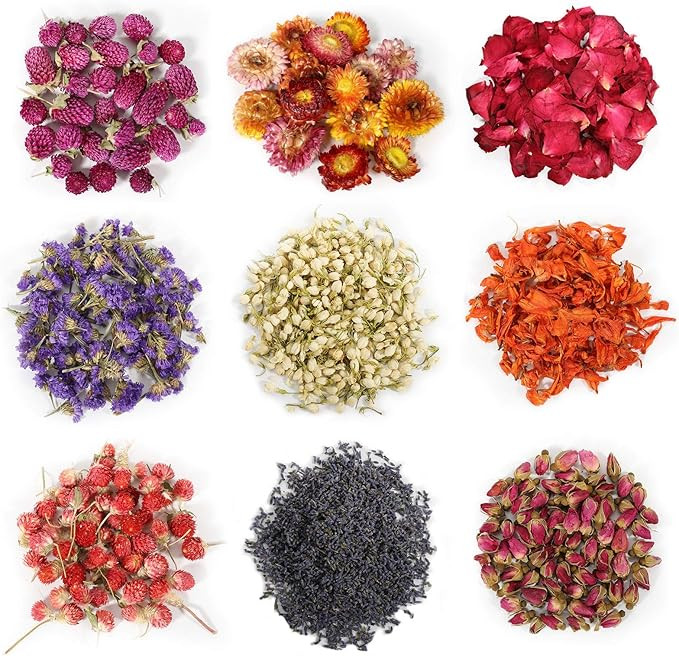 9 Bags Dried Flowers,100% Natural Dried Flowers Herbs Kit for Soap Making, DIY Candle Making,Bath... | Amazon (US)