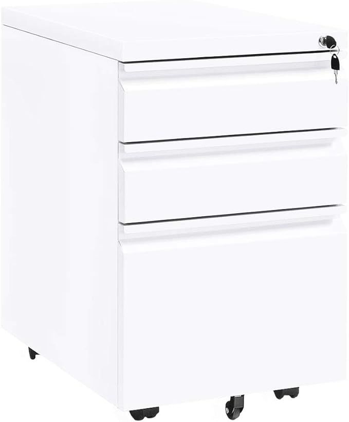 INVIE 3 Drawer File Cabinet with Lock, Metal Vertical Filing Cabinet Under Desk for Legal Letter ... | Amazon (US)