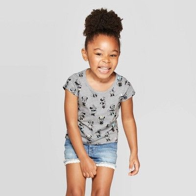 Toddler Girls' Minnie Mouse Print Short Sleeve T-Shirt - Gray | Target