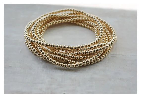 Gold Beaded Bracelet • Gold bead Bracelet • 14K Gold Filled Bracelet • Beaded Stretch Brace... | Etsy (US)