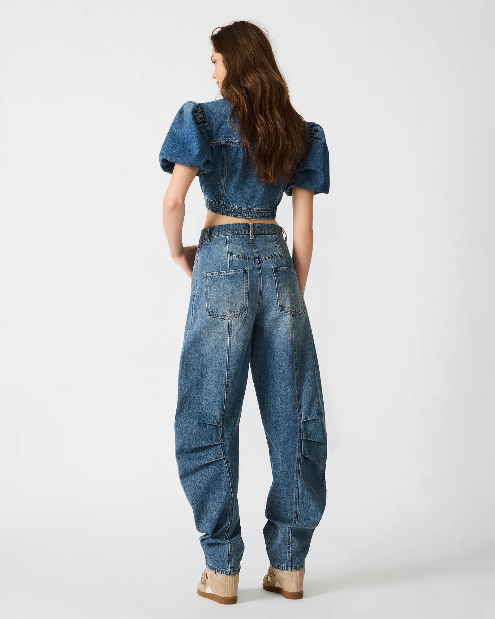 AUSTIN Blue Heather Barrel Horseshoe High-Rise Denim Women's Jeans | Steve Madden (US)
