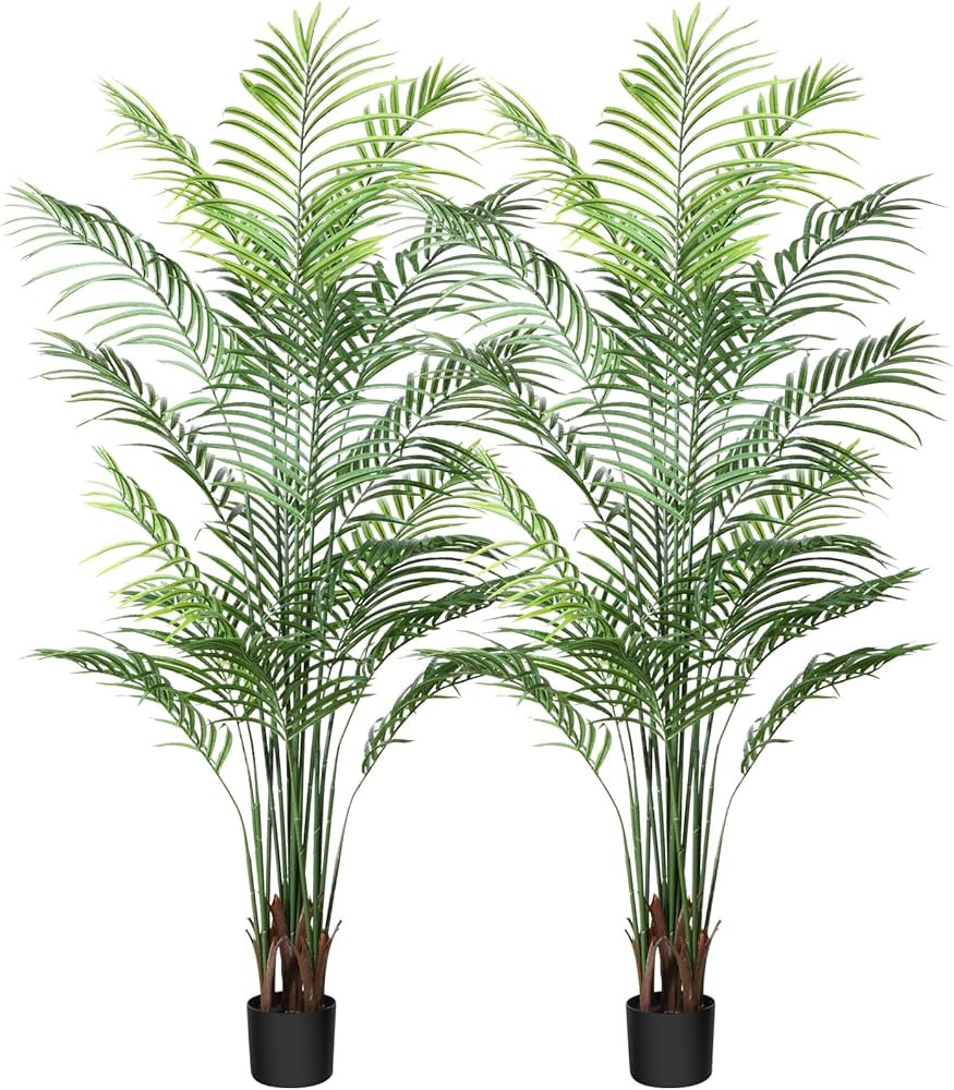 CROSOFMI Artificial Areca Palm Plant 6 Ft Fake Palm Tree with 13 Leaves Faux Yellow Palm in Pot f... | Amazon (US)