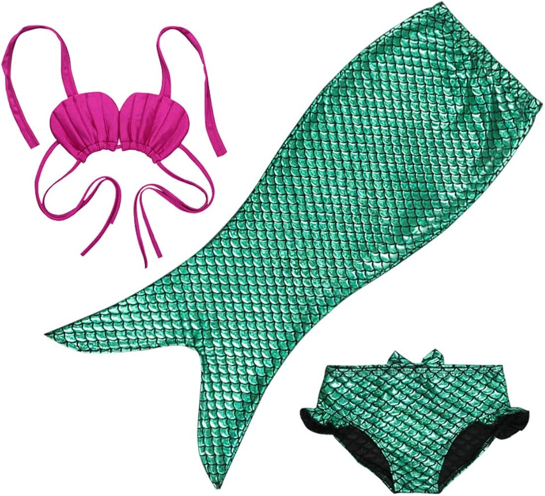 TFJH E 3PCS Kids Girls Swimsuit Bathing Suits Bikini Fish Tail Set 3-10Years | Amazon (US)