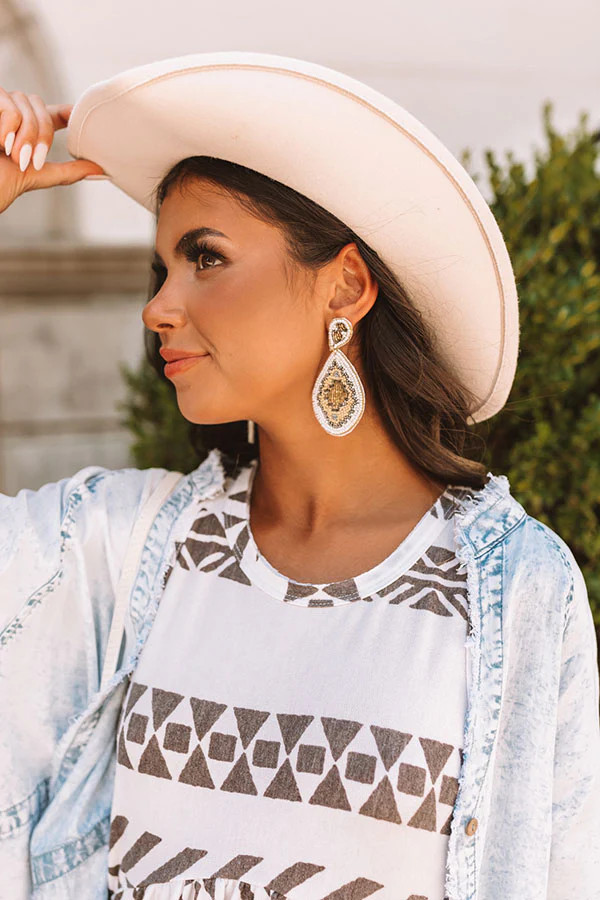 Tuscan Trail Beaded Earrings In White | Impressions Online Boutique