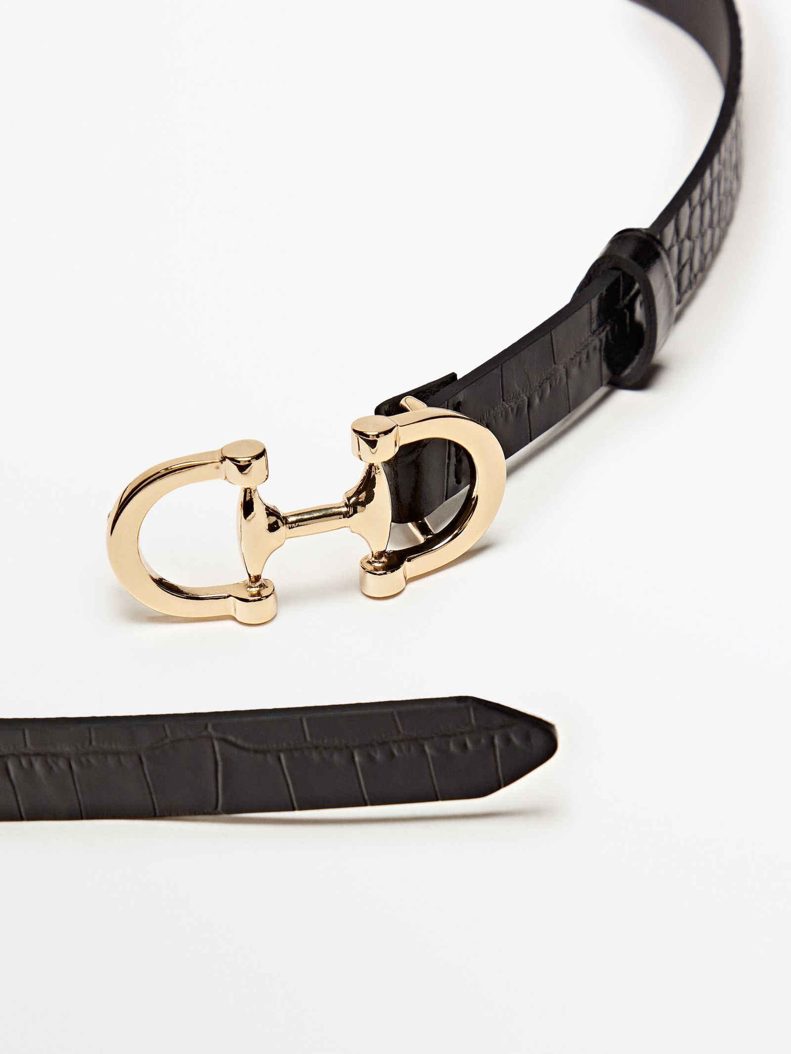 Embossed leather belt with double buckle | Massimo Dutti (US)