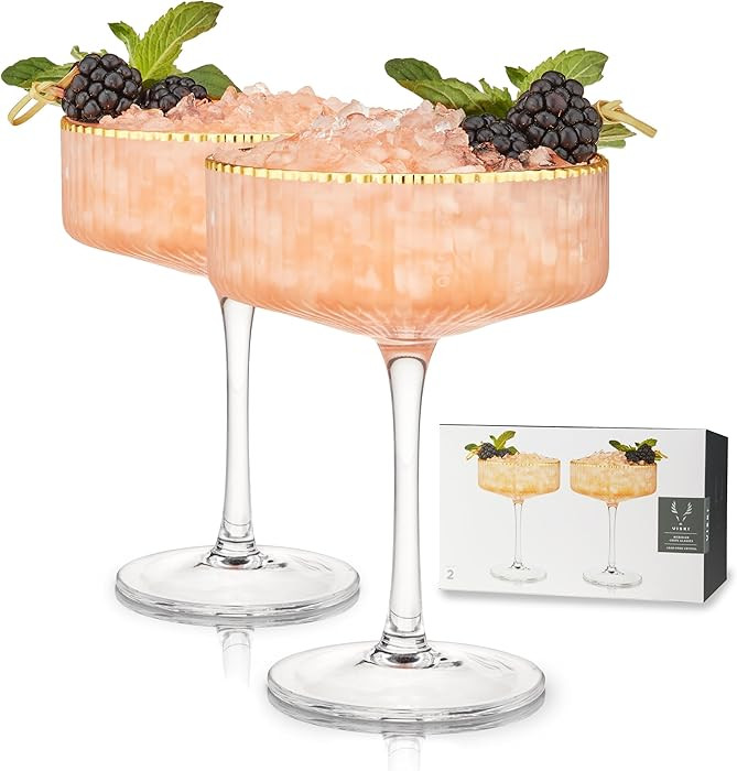 Viski Meridian Vintage Coupe Glasses, Art Deco Champagne Coupe Glassware, Gold Rimmed Stemmed Dri... | Amazon (US)