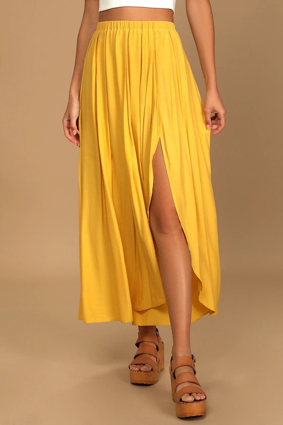 If You Pleats Yellow Pleated Maxi Skirt | Lulus (US)