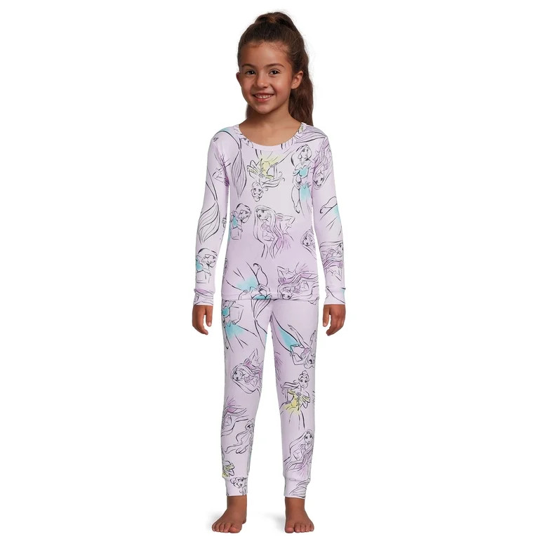 Disney Princess Girls Allover Print Long Sleeve Top and Pants Cozy Jersey Pajama Set, 2-Piece, Si... | Walmart (US)