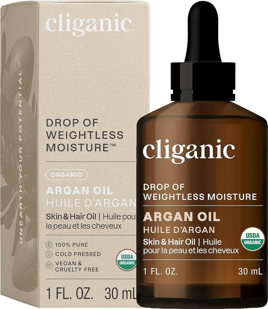 Cliganic Organic Argan Oil, 100% Pure (1oz) - for Hair, Face & Skin | Cold Pressed Carrier Oil (P... | Amazon (US)