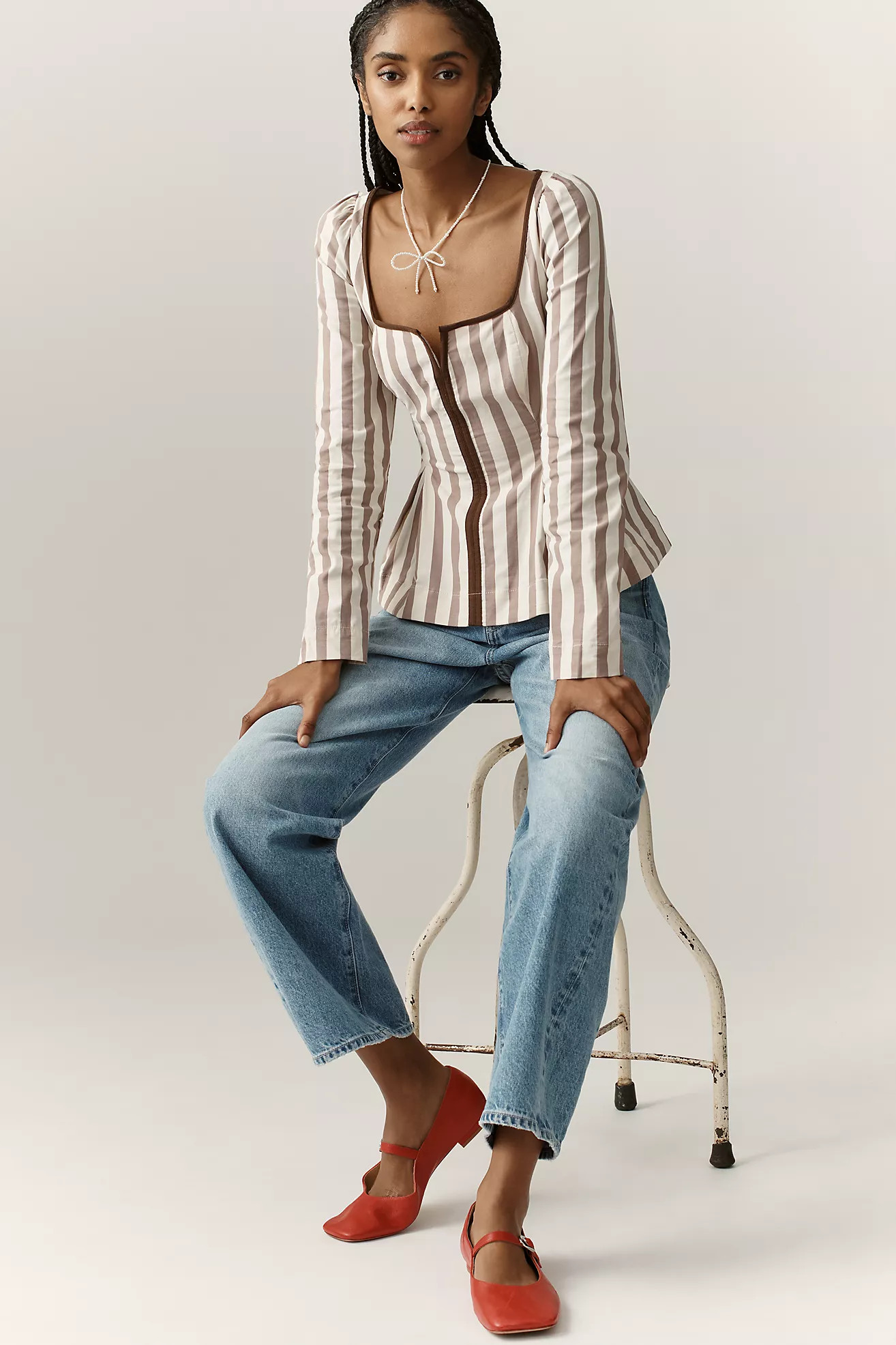 Maeve Zip-Front Square-Neck Blouse | Anthropologie (US)