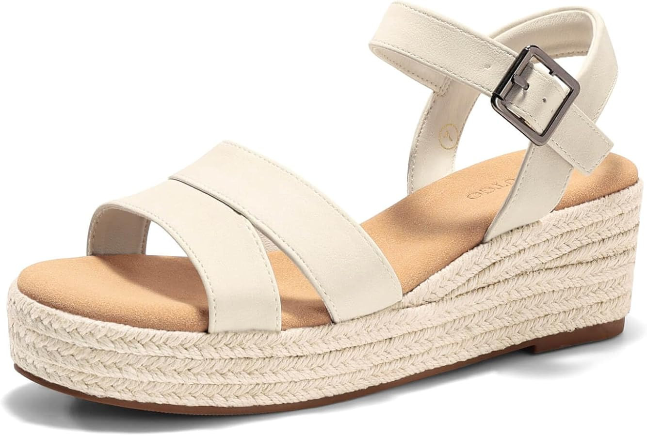 Coutgo Womens Wedge Platform Sandals Espadrille Heels Open Toe Buckle Ankle Strap Summer Shoes | Amazon (US)