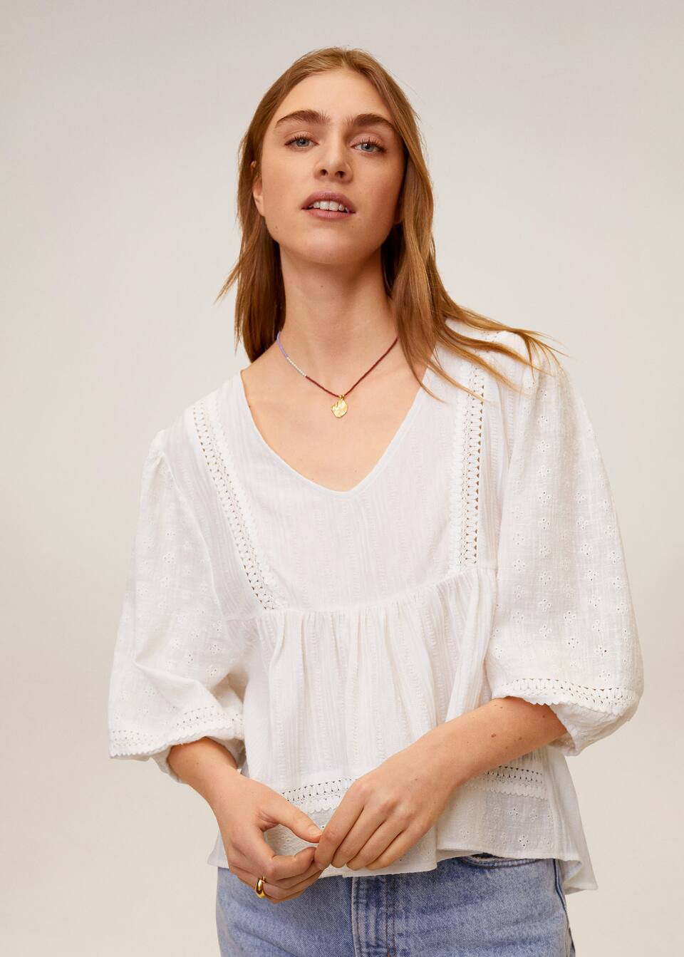 Embroidered cotton blouse | MANGO (US)