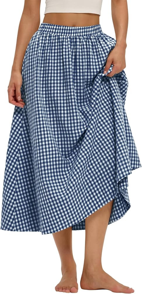 LOMON Midi Skirts for Women A-Line Cotton Flowy Maxi Skirt Boho Summer Beach Casual Elastic Waist... | Amazon (US)