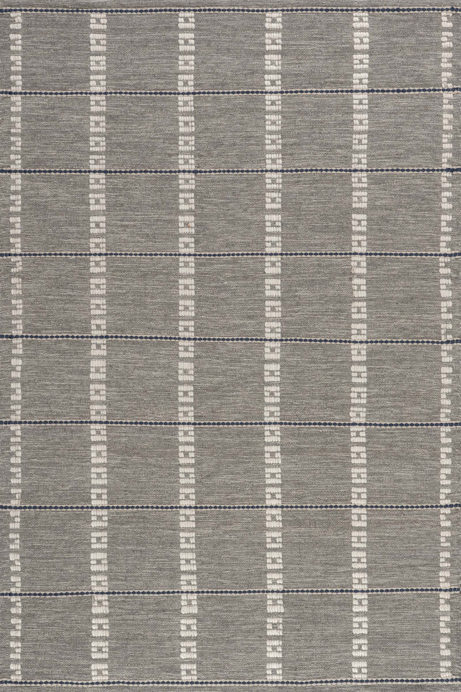 Morgan Geometric Check Wool and Cotton Rug | Grey | Rugs USA