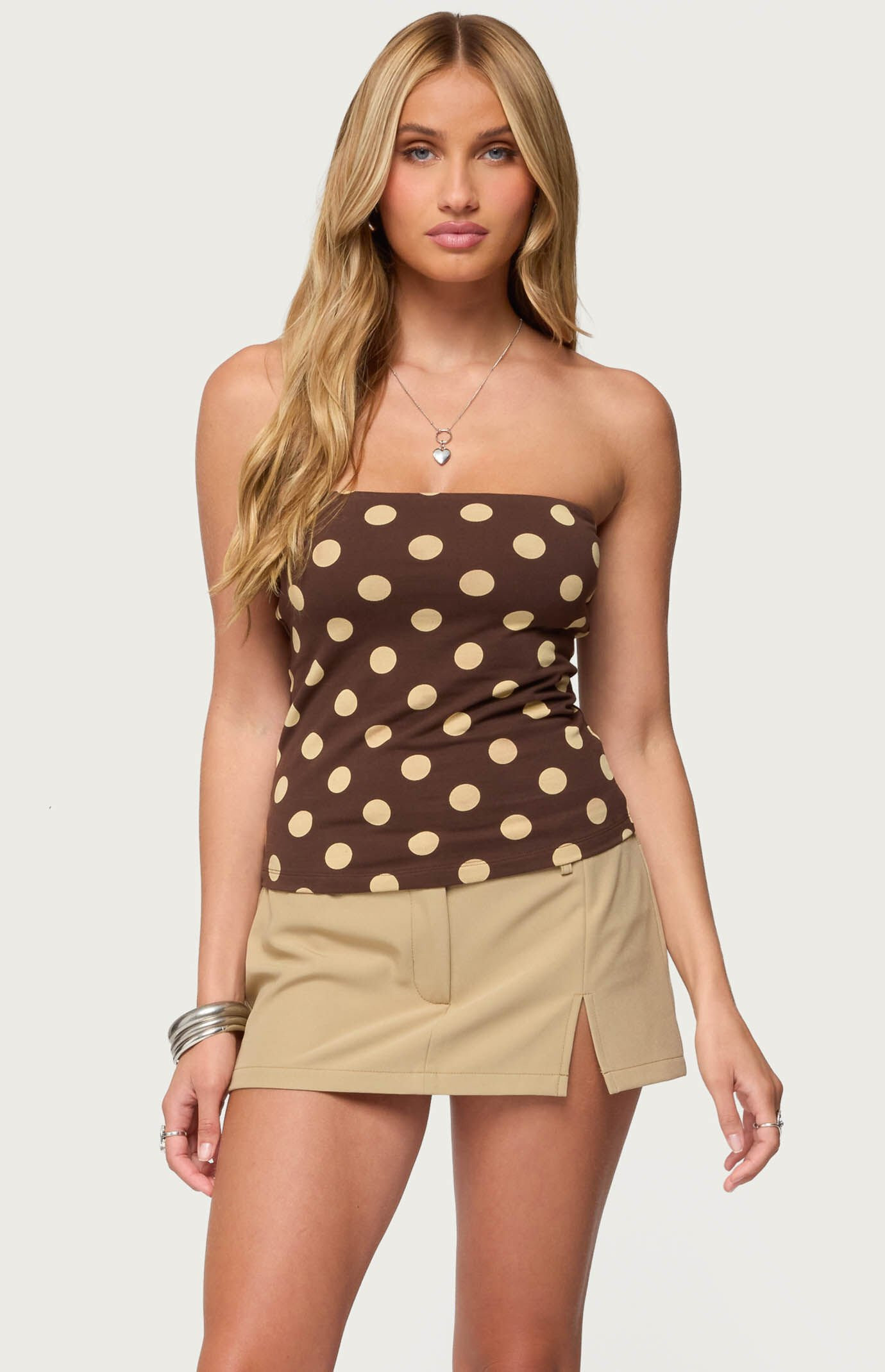 Edikted Women's Polka Dot Built in Bra Tube Top in Brown - Size XL | PacSun