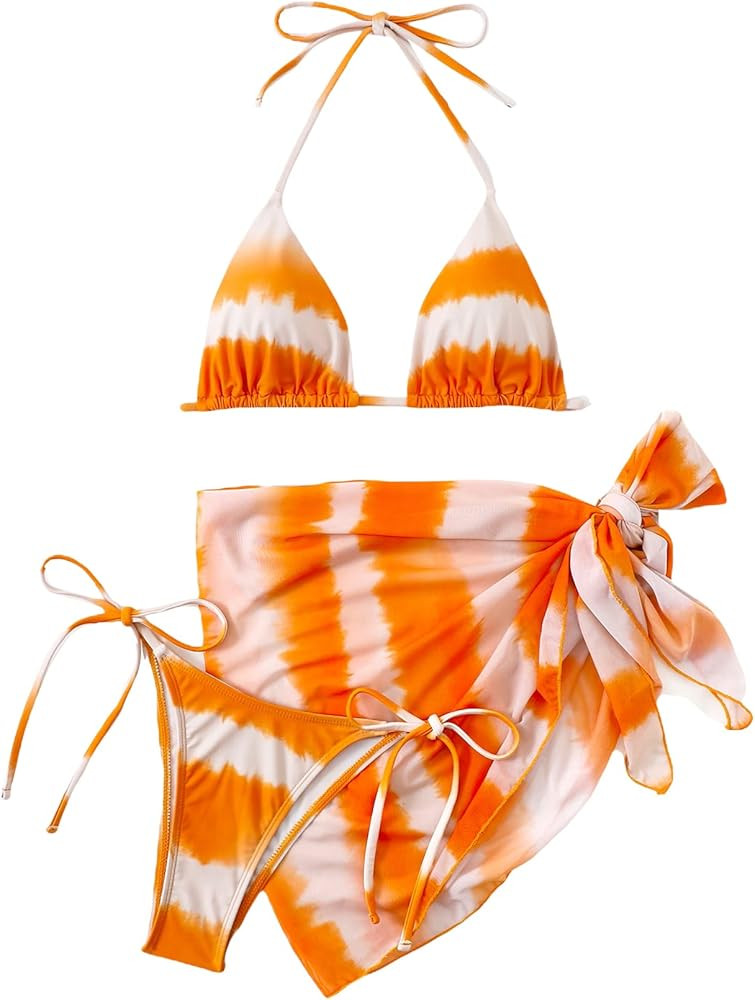 MakeMeChic Women's 3packs Triangle Bikini Swimsuit & Beach Skirt | Amazon (US)