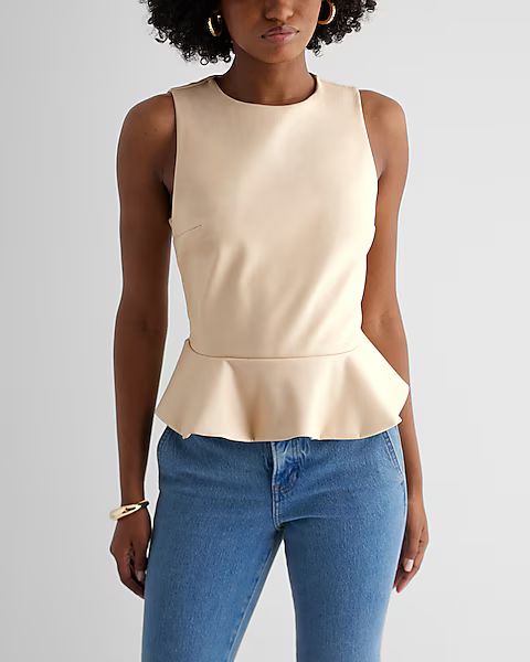 Faux Leather Crew Neck Peplum Tank | Express