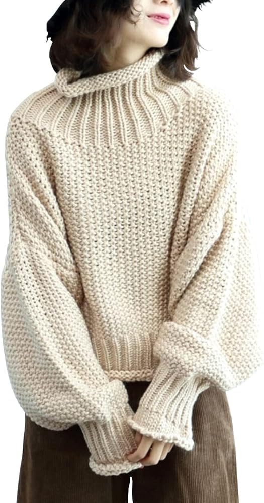 YESNO Women's Turtleneck Pullover Sweater Batwing Sleeve Oversize Chunky Knitted Tops YQB | Amazon (US)