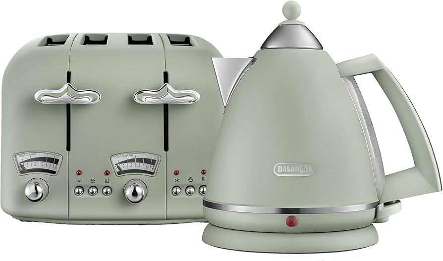 De'Longhi Argento Flora KBX3016 Kettle (3kW) and CTO4 4-Slice Toaster (1800W) (Green) | Amazon (UK)