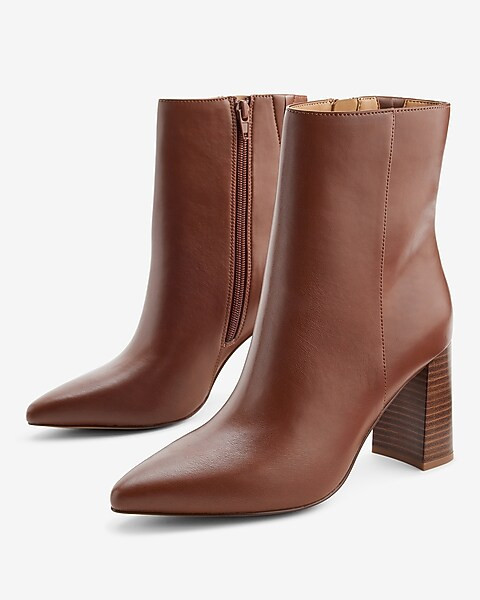 Faux Leather Block Heel Sock Booties | Express