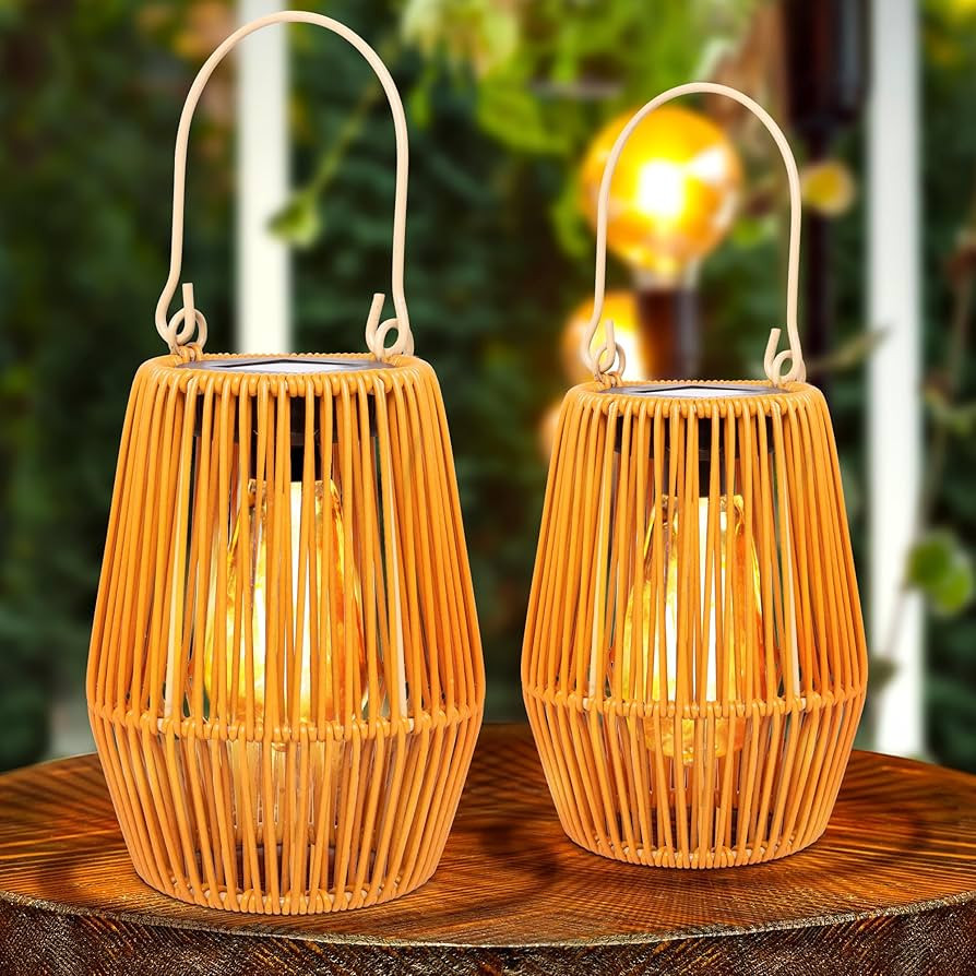 HPC Decor 2 Pack Solar Lanterns, Outdoor Waterproof Lights, Rattan, Hanging Outdoor, Lamp for Gar... | Amazon (US)