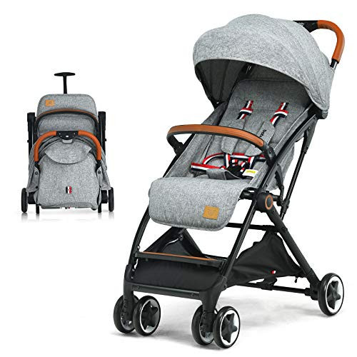BABY JOY Lightweight Baby Stroller, Compact Toddler Travel Stroller for Airplane with 5-Point Harness, Adjustable Backrest/Footrest/Canopy, Storage Basket, Easy One-Hand Fold, Gray | Amazon (US)