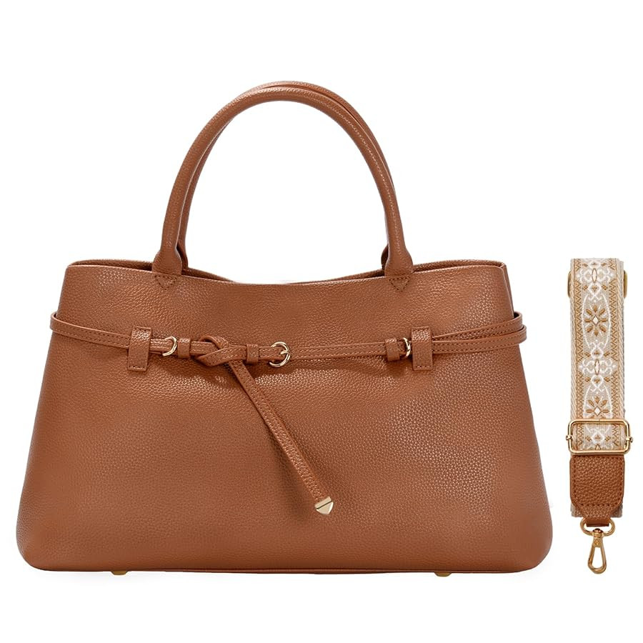 Work Tote Purses and Handbags for Women Vegan Leather Belted Top-handle Satchel Shoulder Bags wit... | Amazon (US)