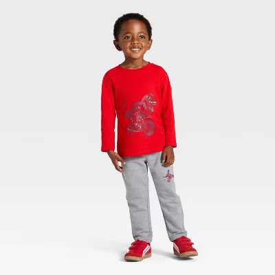 Toddler Boys' Valentine's Day Long Sleeve T-Shirt and Jogger Pants Dino Set - Cat & Jack™ Red | Target