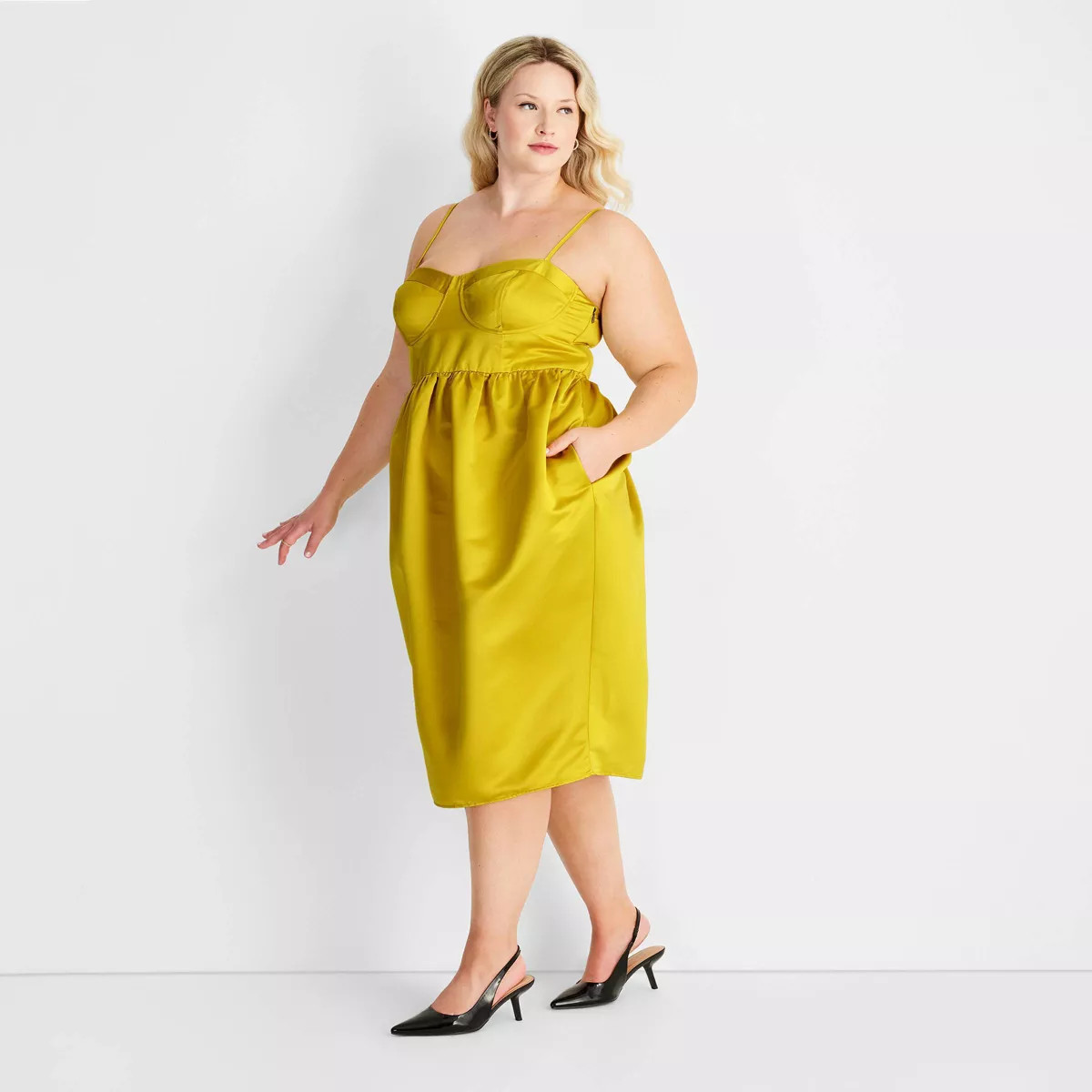 Women's Sweetheart Bubble Satin Midi Dress - Future Collective Yellow 1X | Target