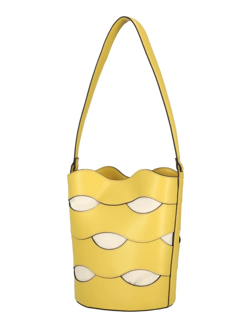 Free Assembly Women's Maria Cut Out Bucket Bag, Musard/Cream | Walmart (US)