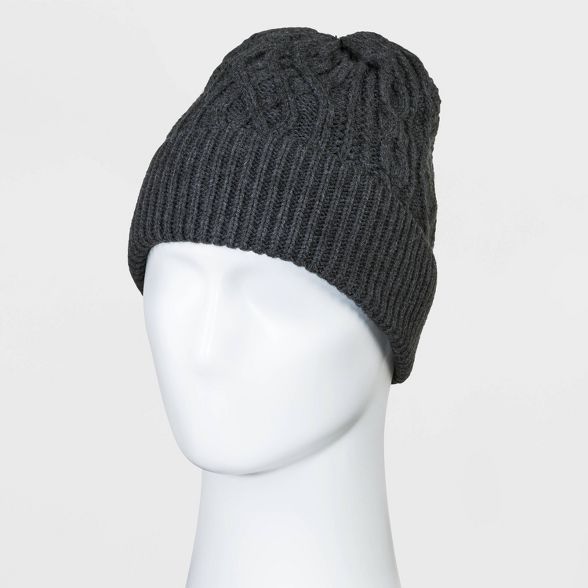 Men's Cable Cuff Fleece Lined Beanie - Goodfellow & Co™ Gray One Size | Target