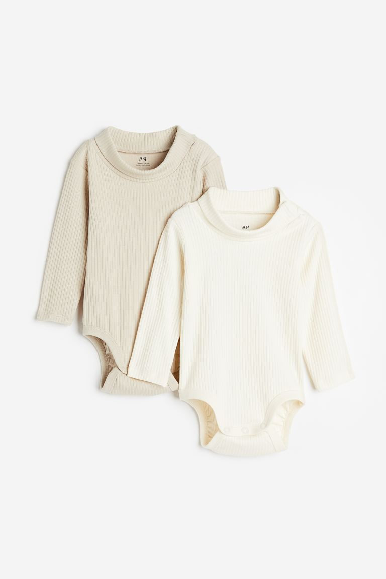 2-pack Ribbed Turtleneck Bodysuits - Light beige/natural white - Kids | H&M US | H&M (US + CA)