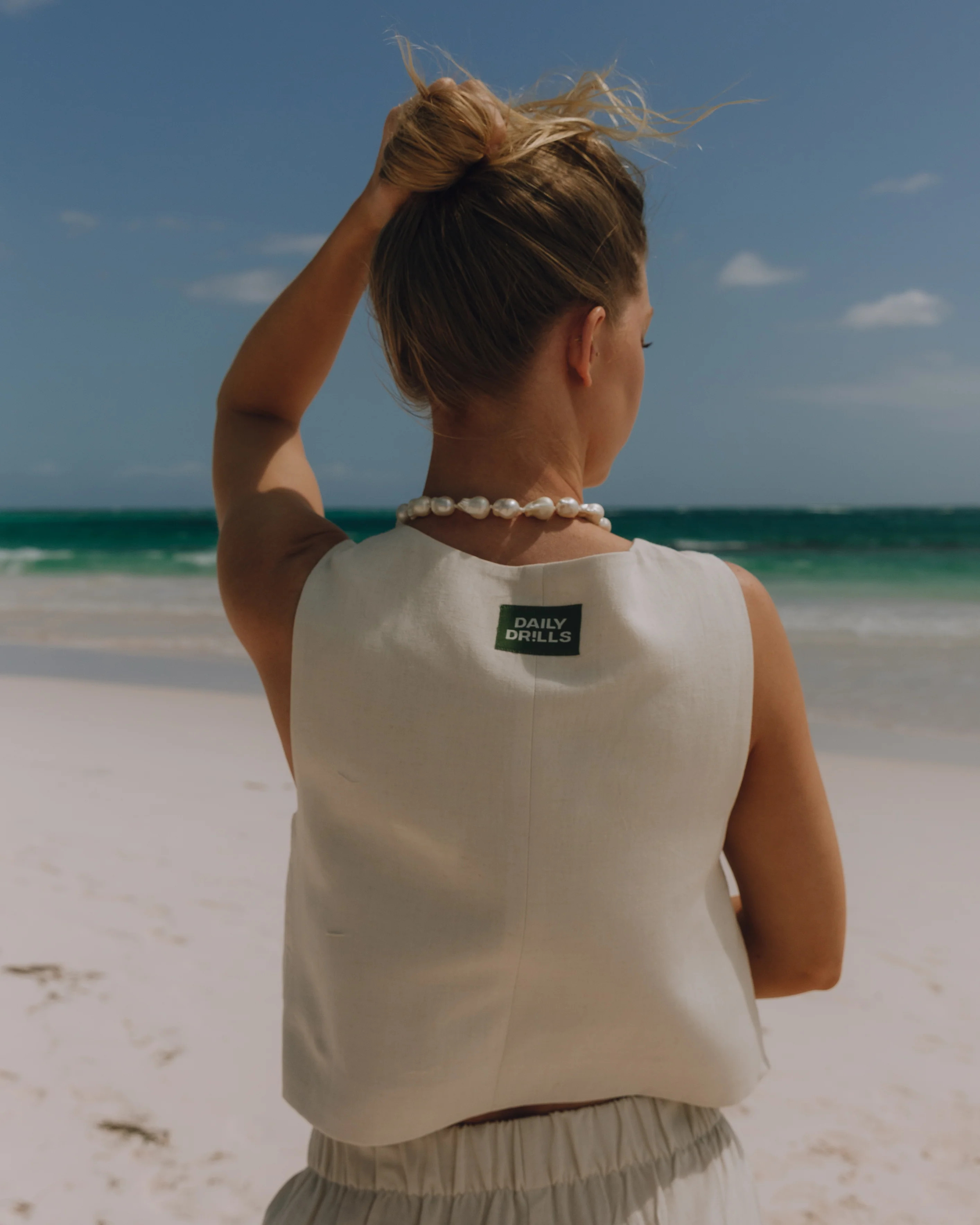 Linen Tie Vest - Cream | Daily Drills