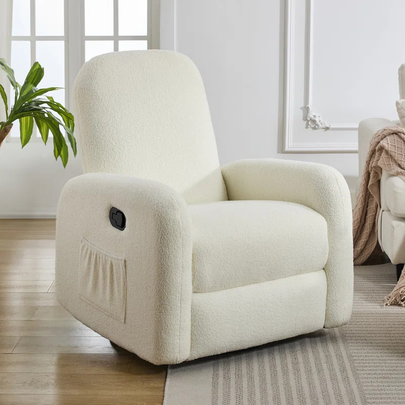 Haaniyah Boucle Fabric Swivel & Rocking Recliner | Wayfair North America