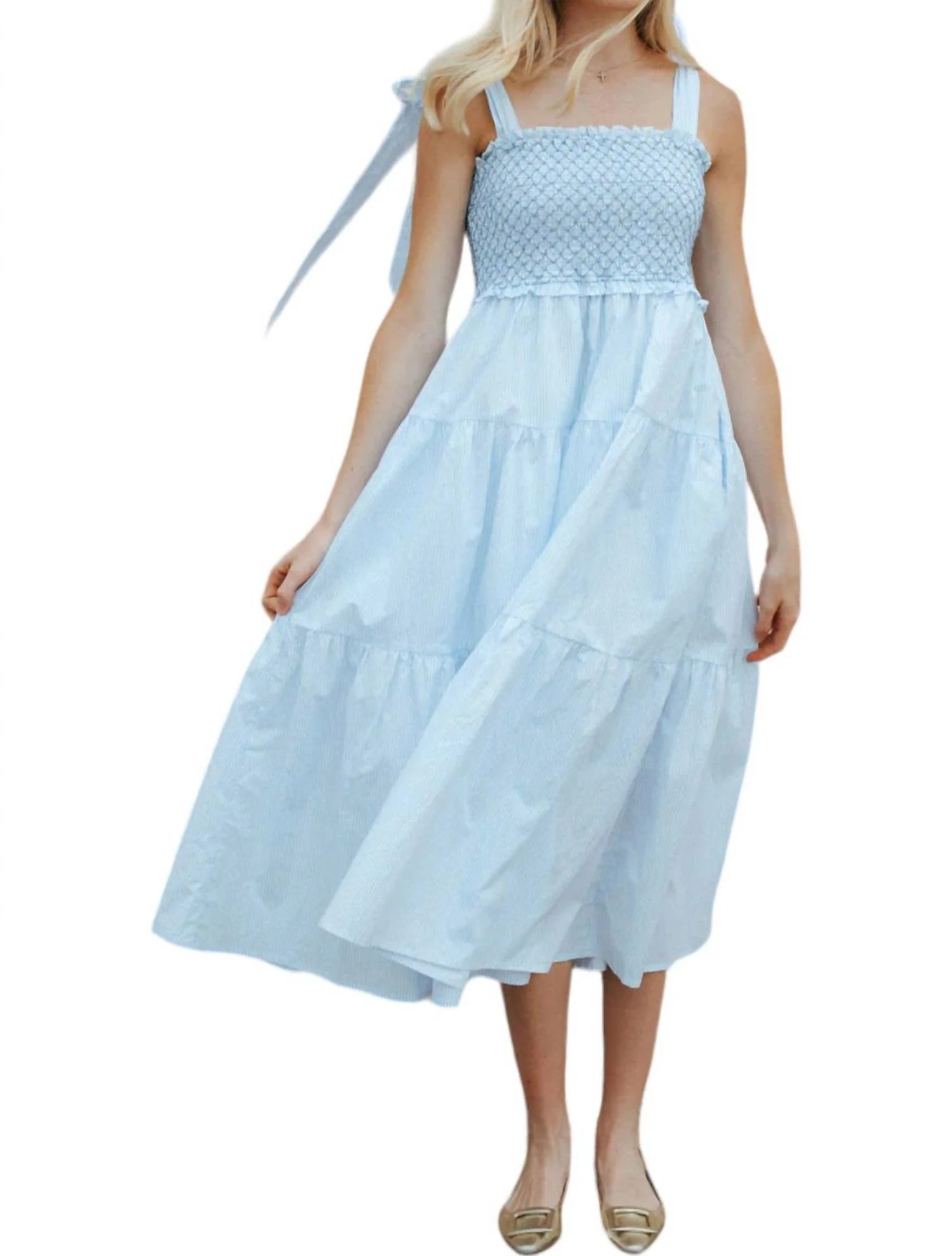 Stripe Midi Dress In Blue | Shop Simon