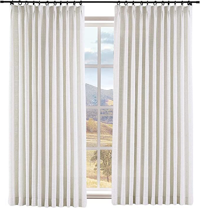 Macochico Room Darkening Curtains for Bedroom Beige White Linen Pinch Pleated Drapes Panels for L... | Amazon (US)